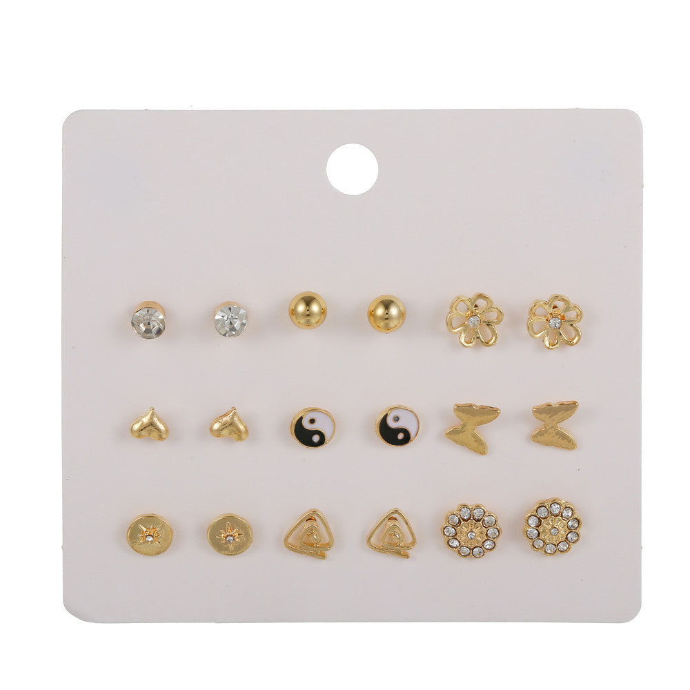 Minimalist Elegant Geometric Star Moon Heart Butterfly Rhinestone Inlay Alloy Handmade Earrings for Women
