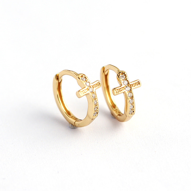 Orecchini a Cerchio da Donna con Croce in Argento Sterling 925 e Zirconi Cubici Incastonati