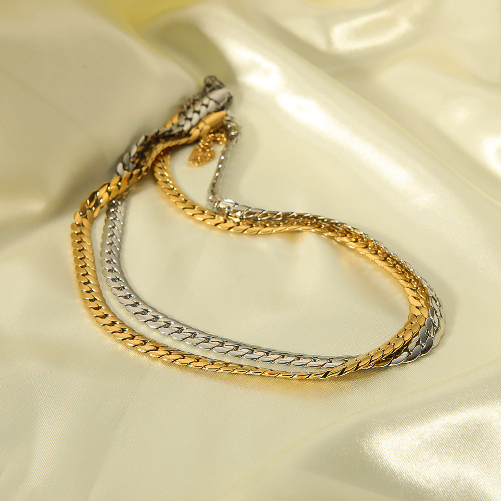 Collana con Pendente Geometrico Minimalista Retrò in Acciaio al Titanio Placcato Oro 18K su Catena Snake per Donna e Uomo