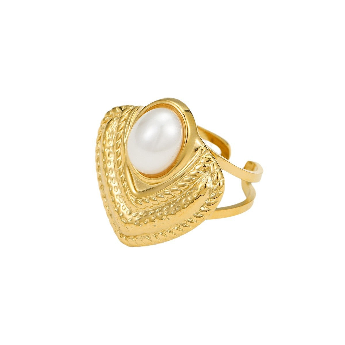 Minimalist Geometric Titanium Steel Ring with Pearl Inlay and 18K Gold Plating for Women