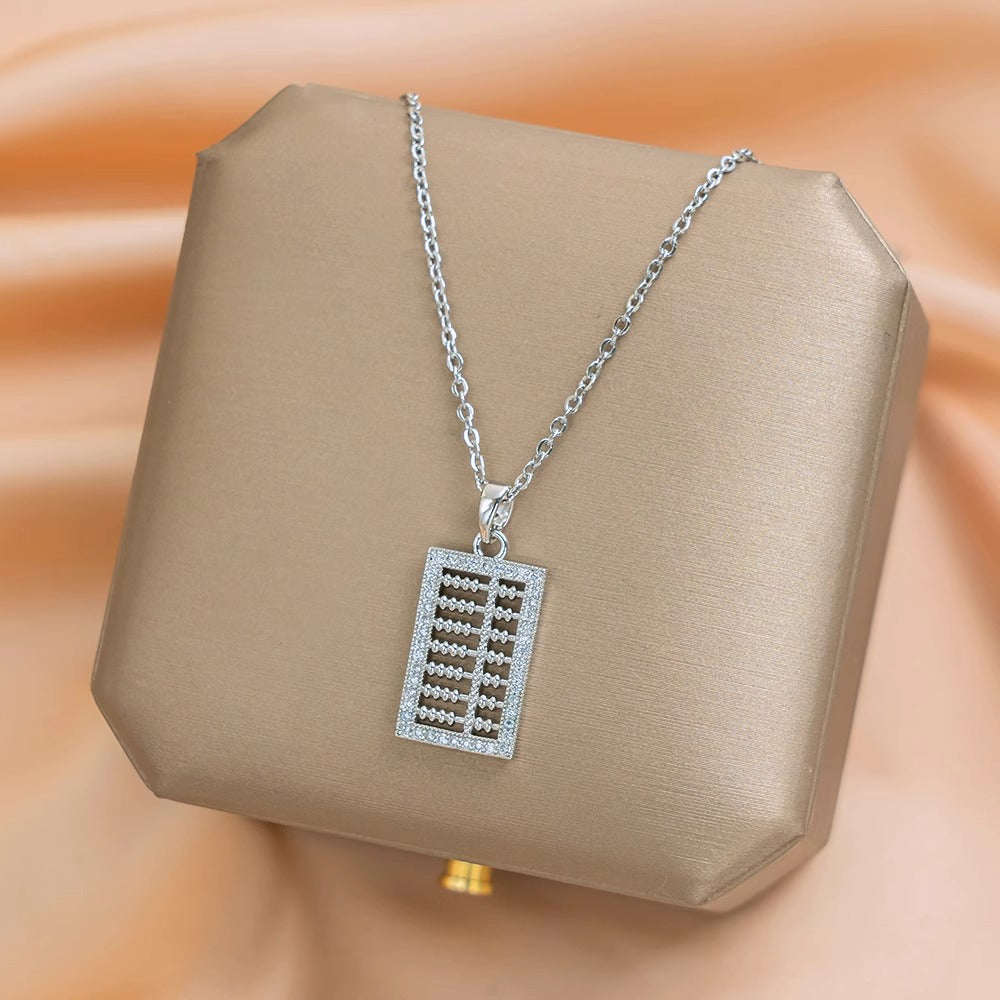 Minimalist Abacus-Shaped Titanium Steel Necklace with Micro-Pave Detailing for Women and Men, Delicate Clavicle Chain with Electroplated Finish