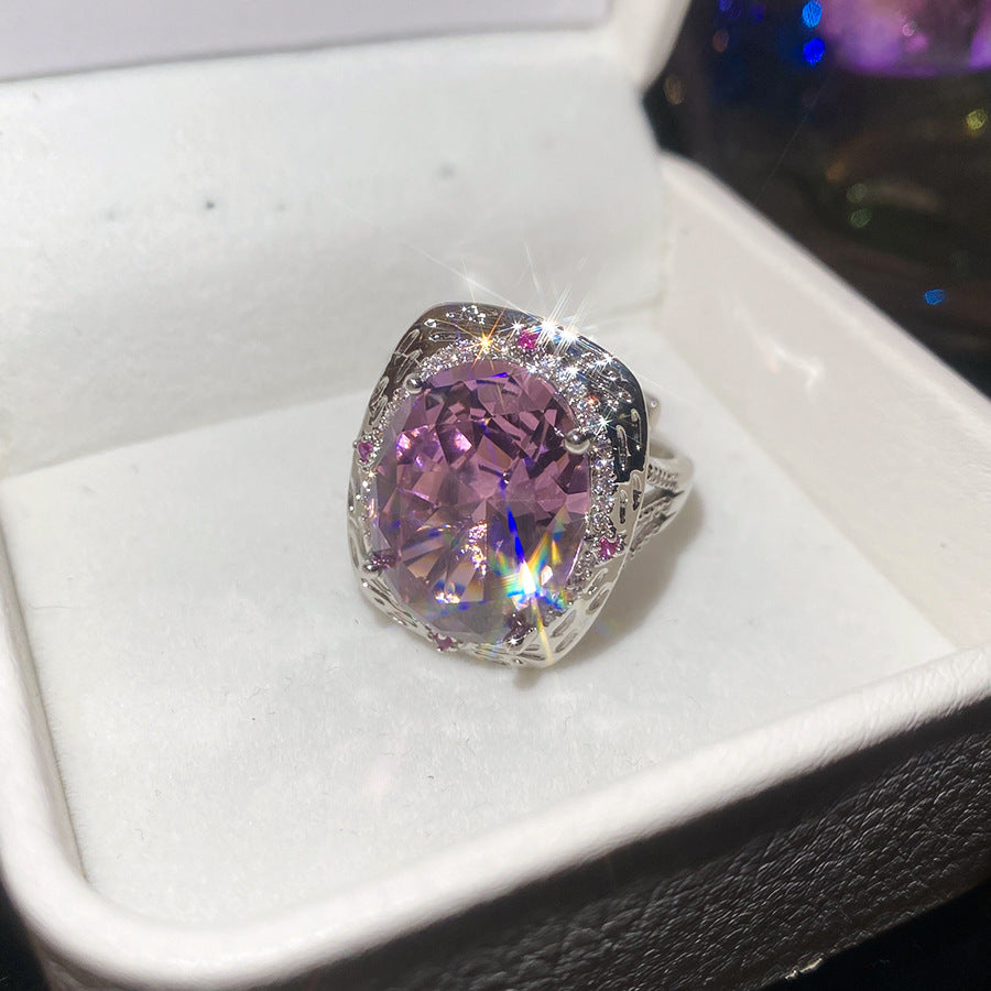 Elegante conjunto de pendientes y anillo de cobre con circonitas ovaladas para mujer, con estampado floral y estilo de lujo minimalista a la moda