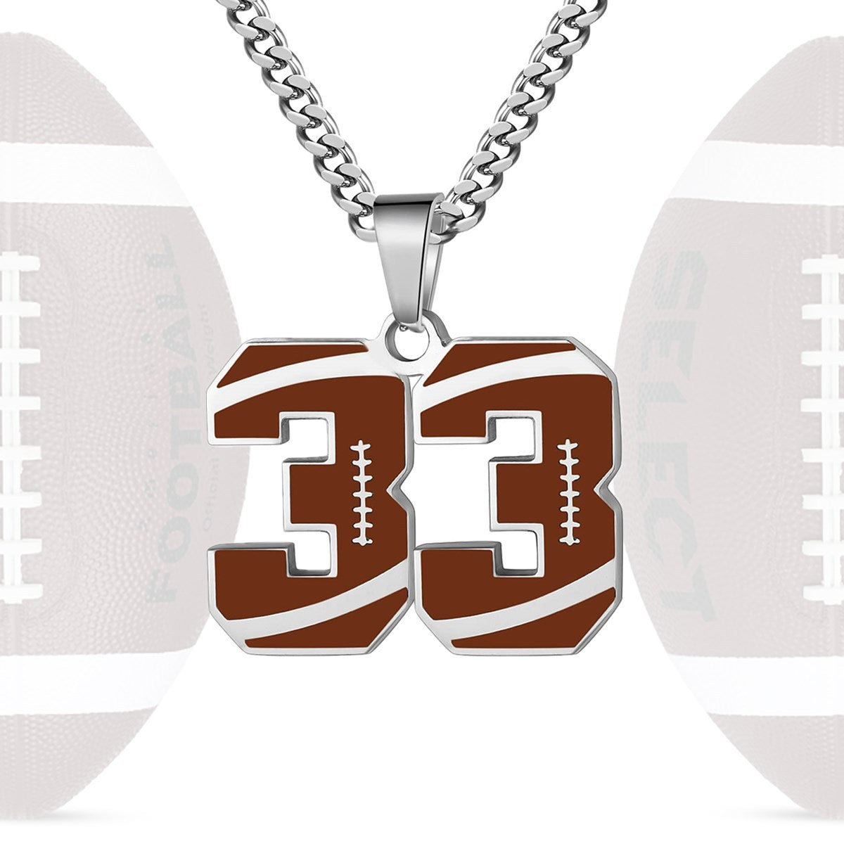 Motivational Football Number Pendant Necklace for Men in Stainless Steel with Polished Finish and Letter/Number Design