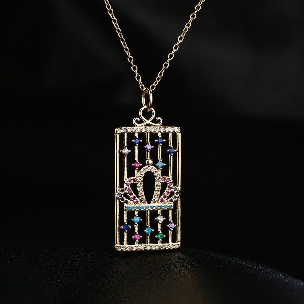 Minimalist Geometric Hollow Eye Crown Snake Necklace for Women in Copper with 18K Gold Plating and Zircon Inlay