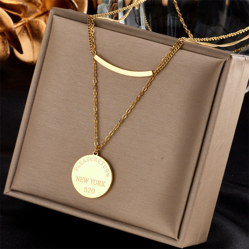 Fashionable Irregular Heart Square Smiley Pendant Necklace in Gold-Plated Titanium Steel for Women