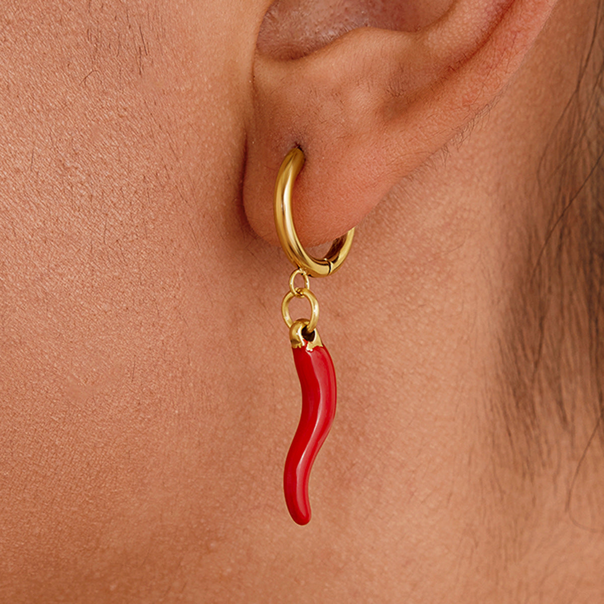 Orecchini Da Donna In Acciaio Inox A Forma Di Peperoncino Con Finitura Smaltata Alla Moda