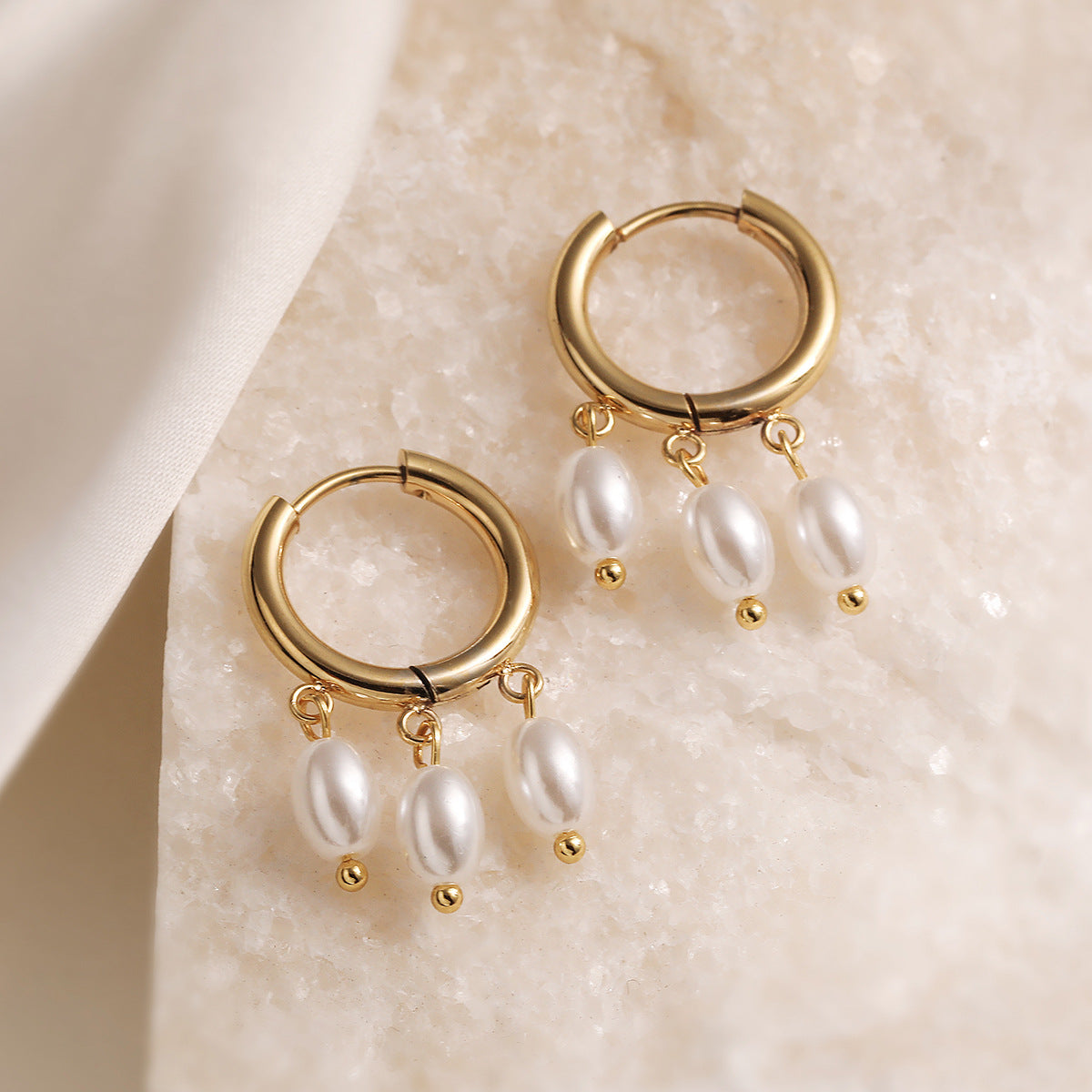 Minimalist Elegant Geometric Pearl Inlay Stainless Steel Earrings