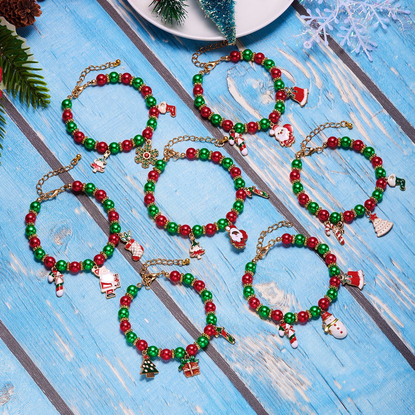 Bracciale natalizio artigianale regolabile con ciondoli a forma di Babbo Natale e fiocco di neve, bracciale geometrico in lega per uomo e donna, regalo di festa