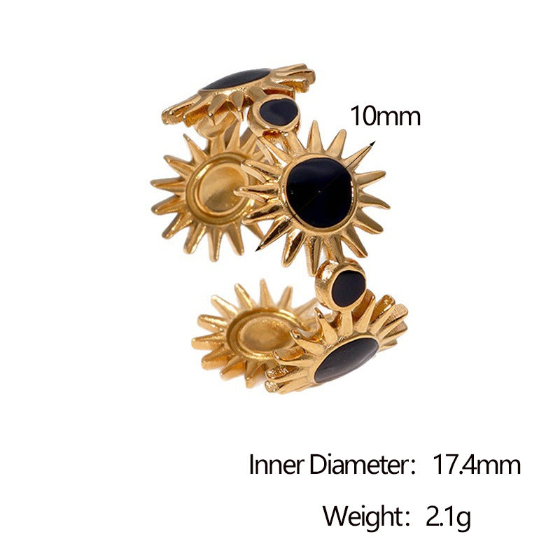 Anello Aperto Geometrico Minimalista in Acciaio Inox con Placcatura in Oro 18K da Donna, Accessorio di Moda Ispirato al Sole