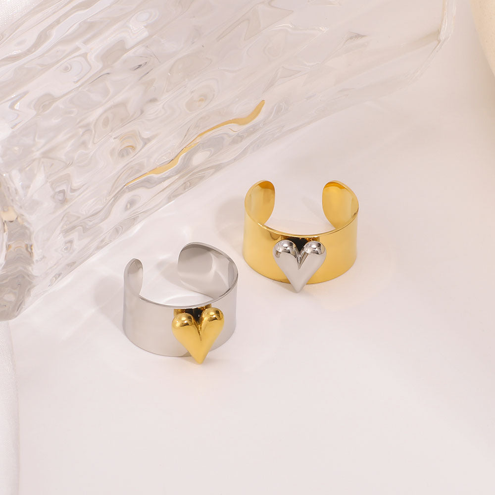 Anillo INS de Corazón Abierto Geométrico de Acero Inoxidable con Baño de Oro y Plata para Mujer