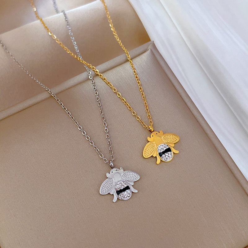 Collar con Colgante Minimalista de Abeja de Acero Inoxidable con Baño de Oro para Mujer y Hombre, Delicada Cadena de Clavícula