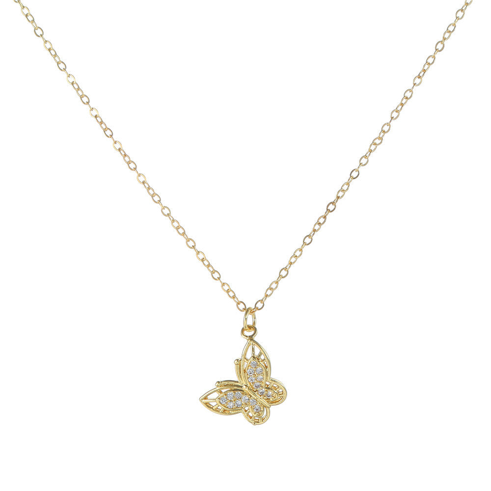 Casual Geometric Butterfly Brass Cubic Zirconia Pendant Necklace Cable Chain