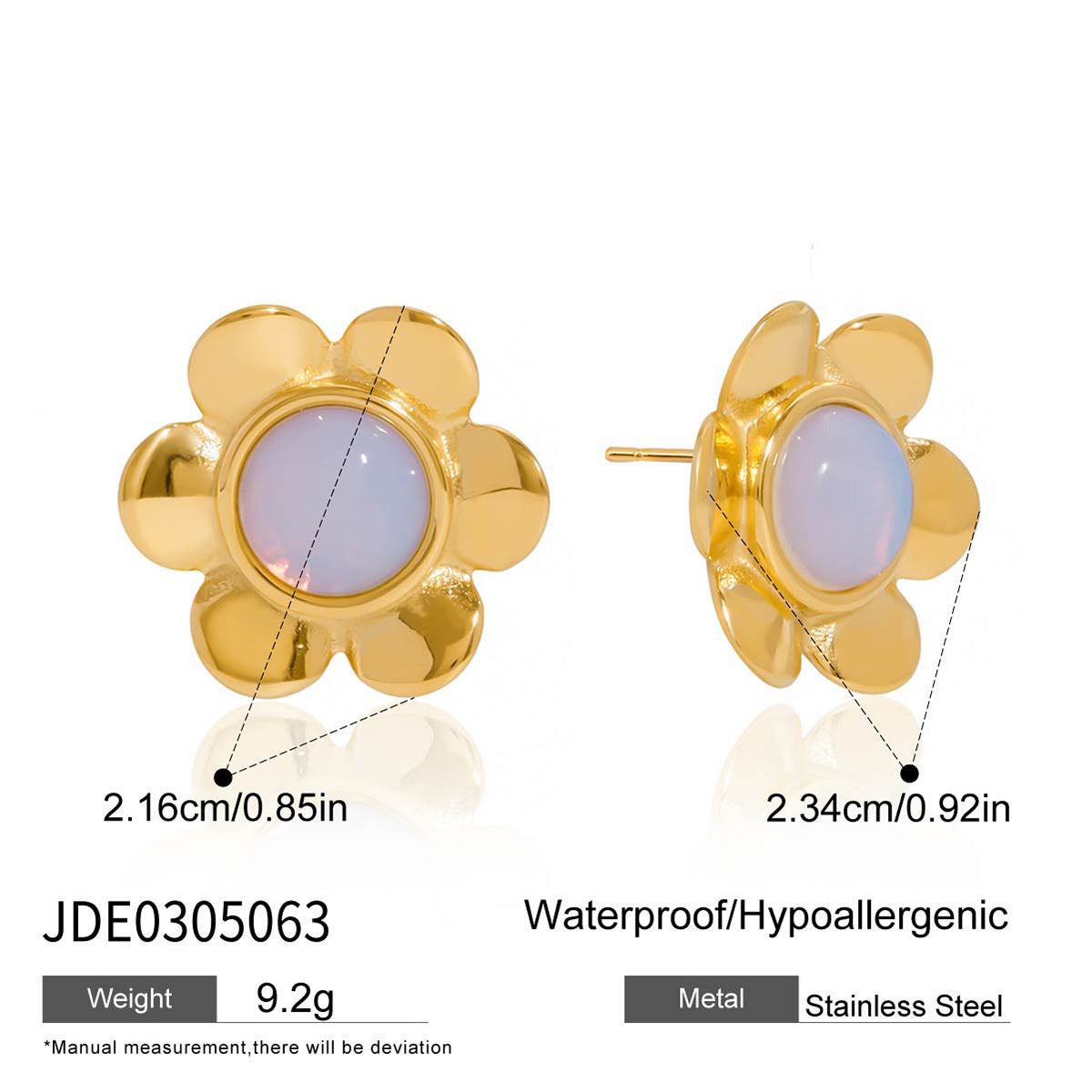 Aretes de flor de lujo para mujer de acero inoxidable chapado en oro de 18 quilates