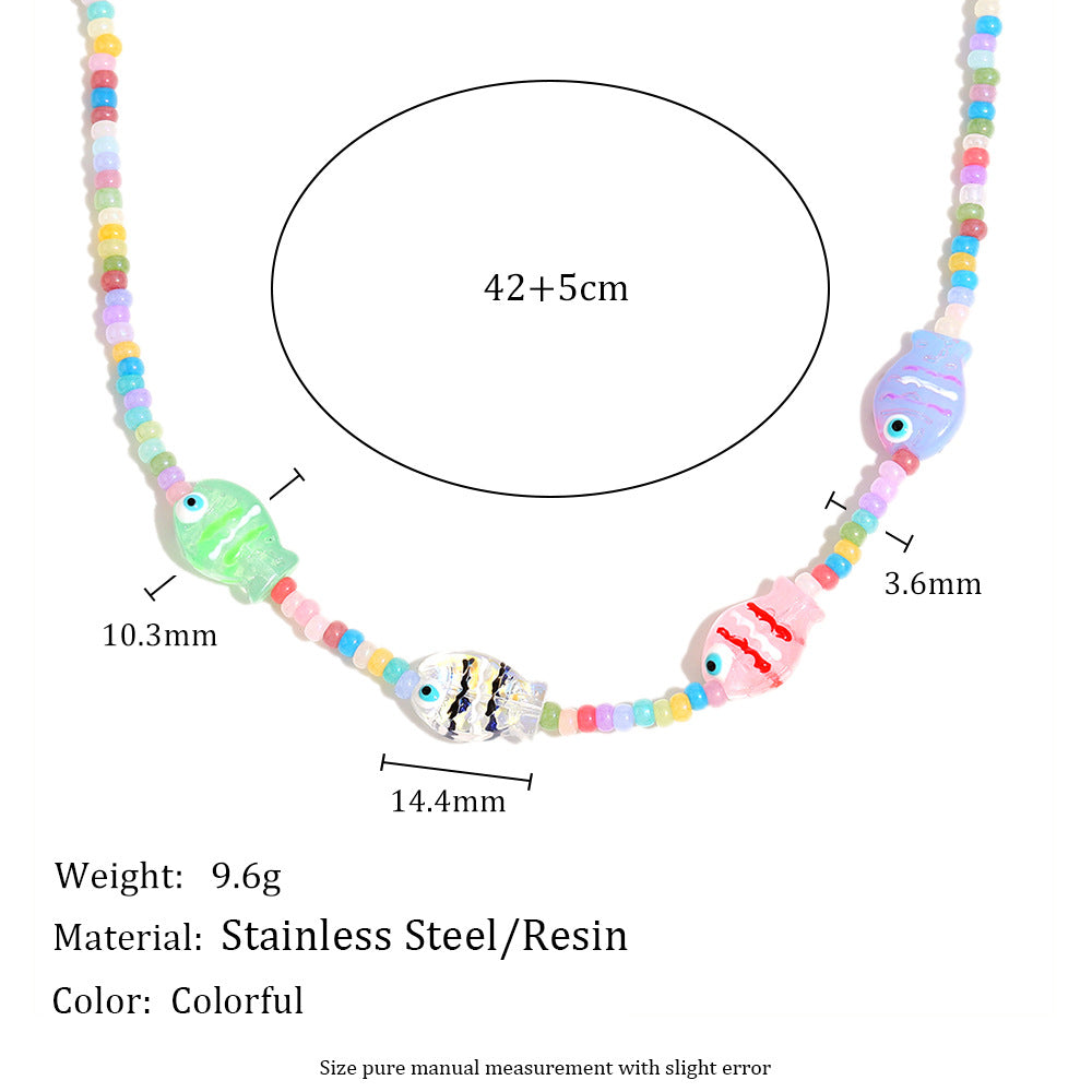 Collana con Pendente Geometrico a Fungo e Pesce di Tendenza per Donne in Acrilico con Catena in Acciaio Inox Placcato Oro 18K