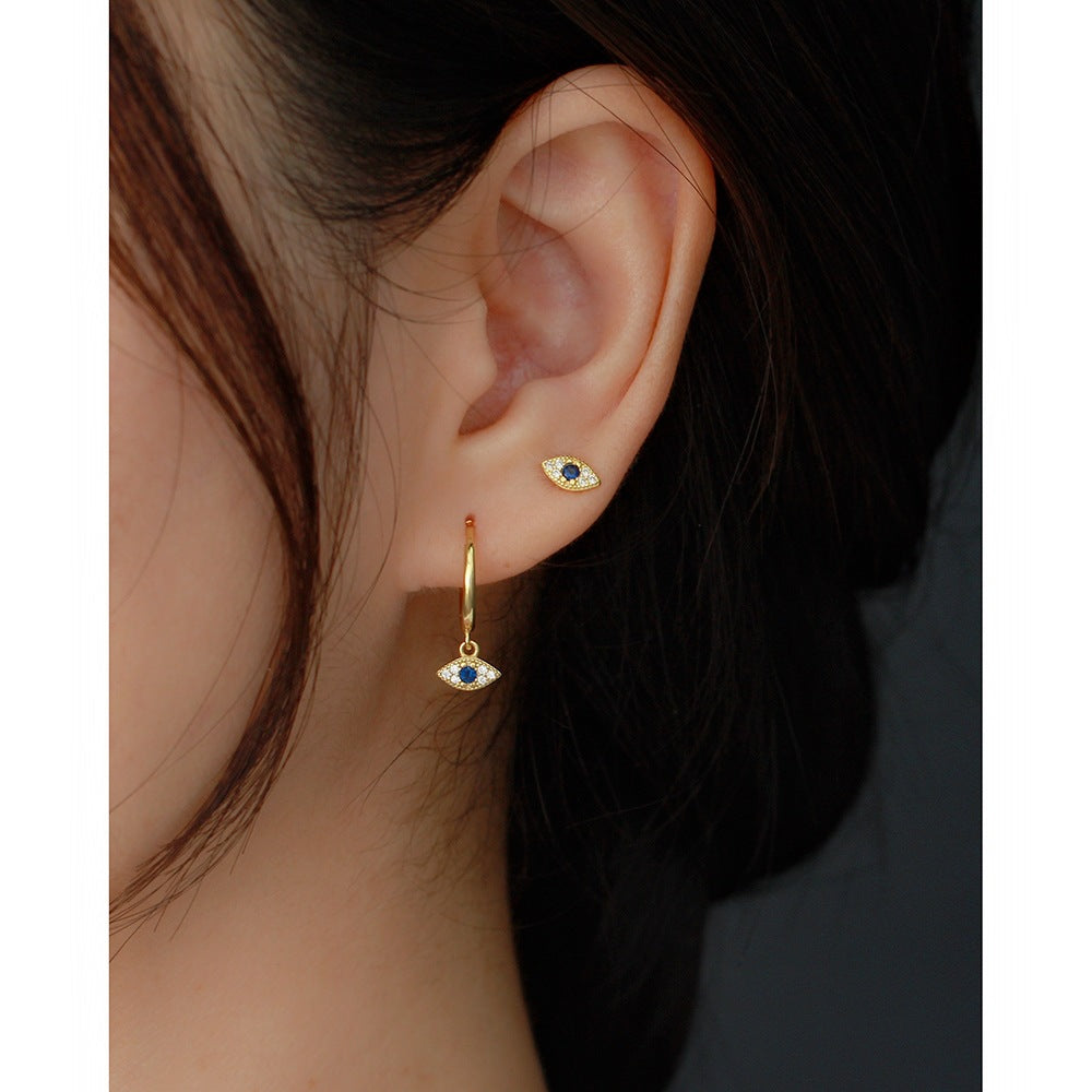 Aretes de tuerca únicos de plata esterlina 925 con incrustaciones de diamantes y diseño de ojo turco para mujer