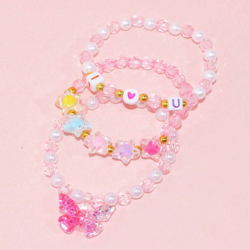 Bracciale in resina per bambine dai 3 ai 10 anni, stile cartone animato, a forma di cuore, stella e farfalla, con ciondolo a unicorno