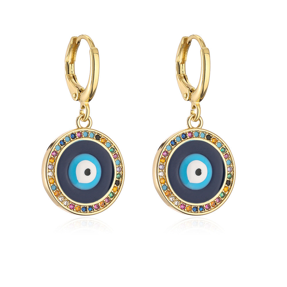 Geometric Blue Eye Earrings for Women with Copper Base Plated in 18K Gold and Enamel Finish