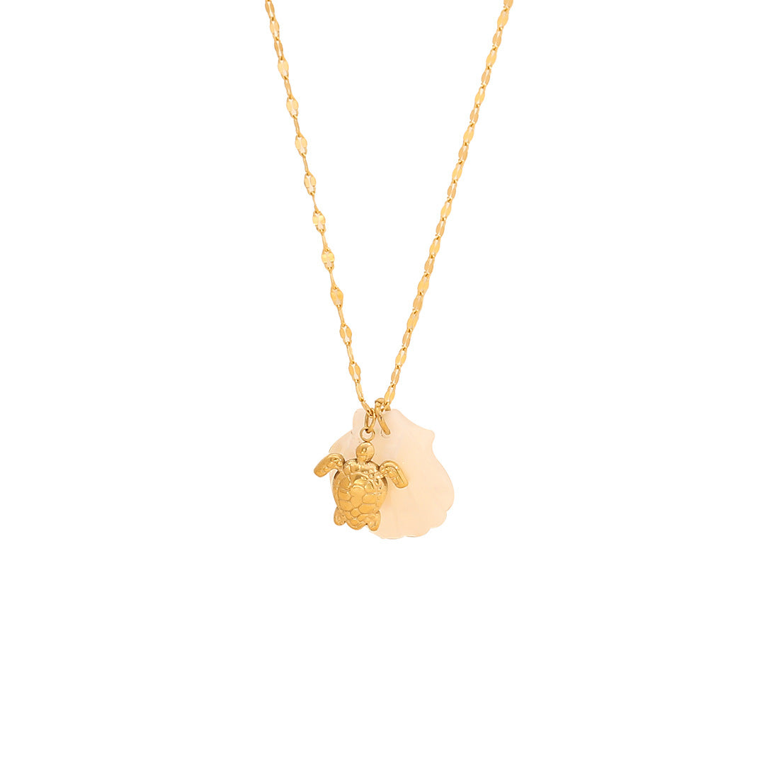 Collana con ciondolo personalizzato a forma di stella marina e tartaruga in acciaio inossidabile con intarsio in conchiglia naturale