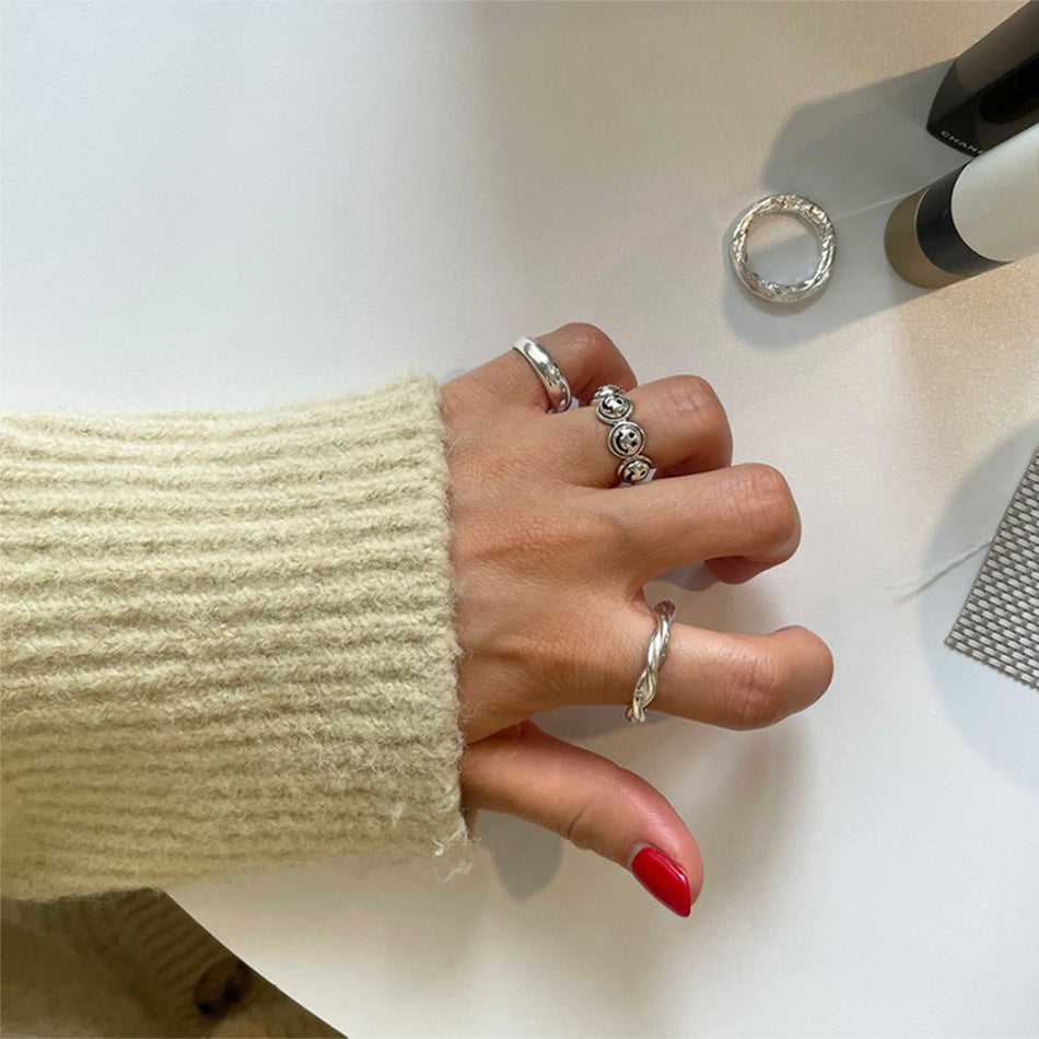 Minimalist Geometric Twisted Rope Ring in 925 Sterling Silver with Textured Finish