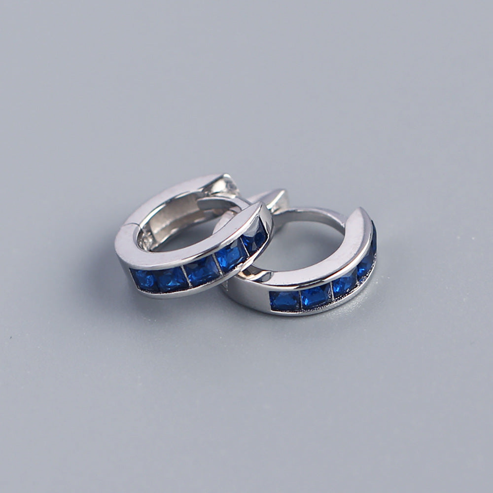 Minimalist 925 Sterling Silver Square Geometric Cubic Zirconia Inlay Hoop Earrings