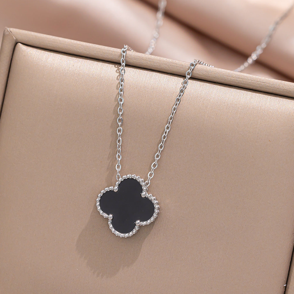 Minimalist Clover-Shaped Titanium Steel Necklace Set with Matching Bracelet and Earrings for Women