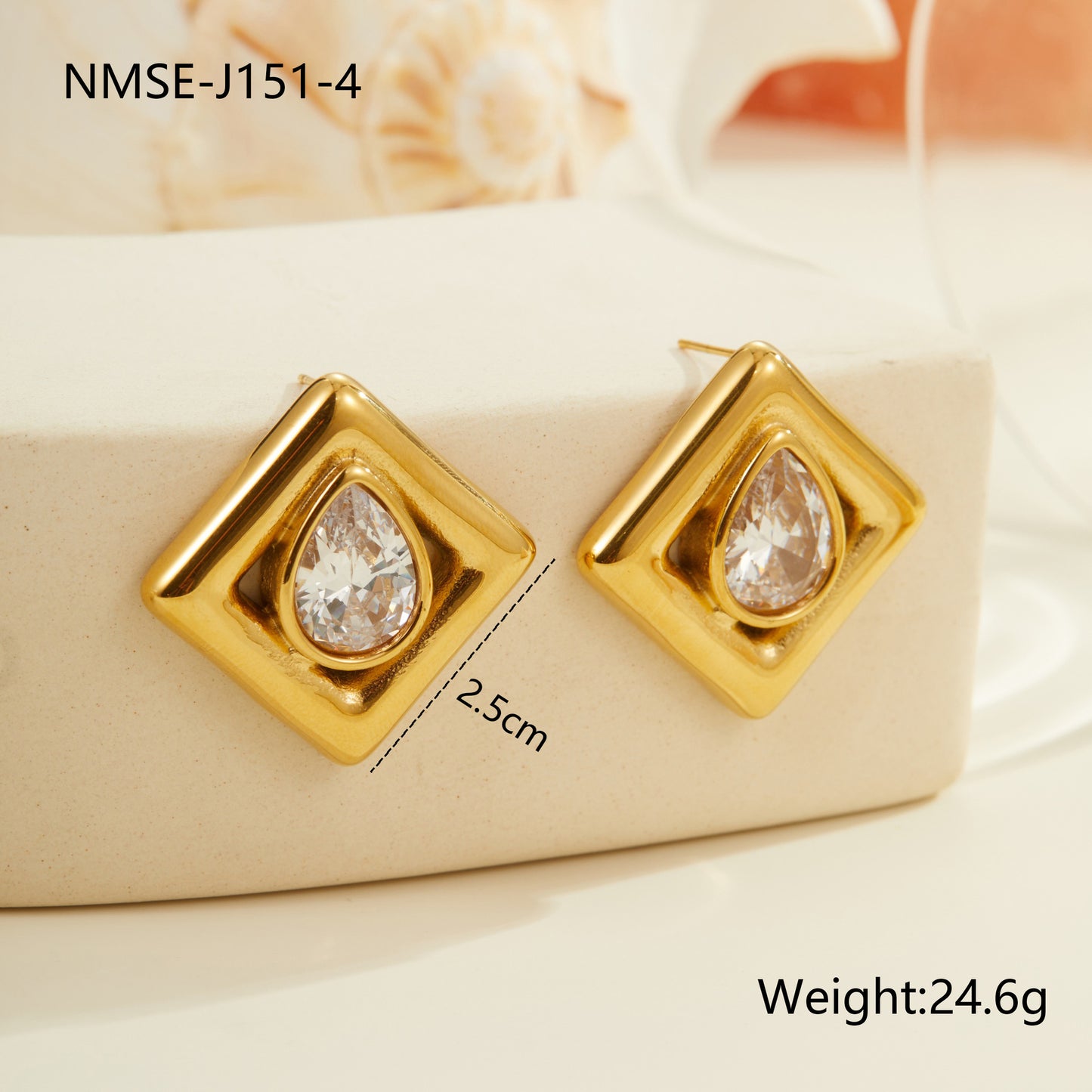 Orecchini a perno geometrici alla moda in acciaio inossidabile con placcatura in oro 18 carati e intarsio a goccia di zircone da donna