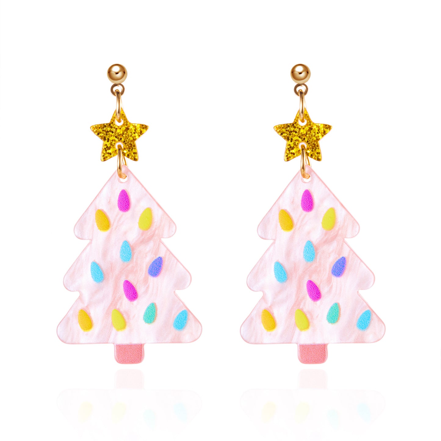 Pendientes acrílicos navideños para mujer con diseños de renos y bastones de caramelo con postes de acero inoxidable