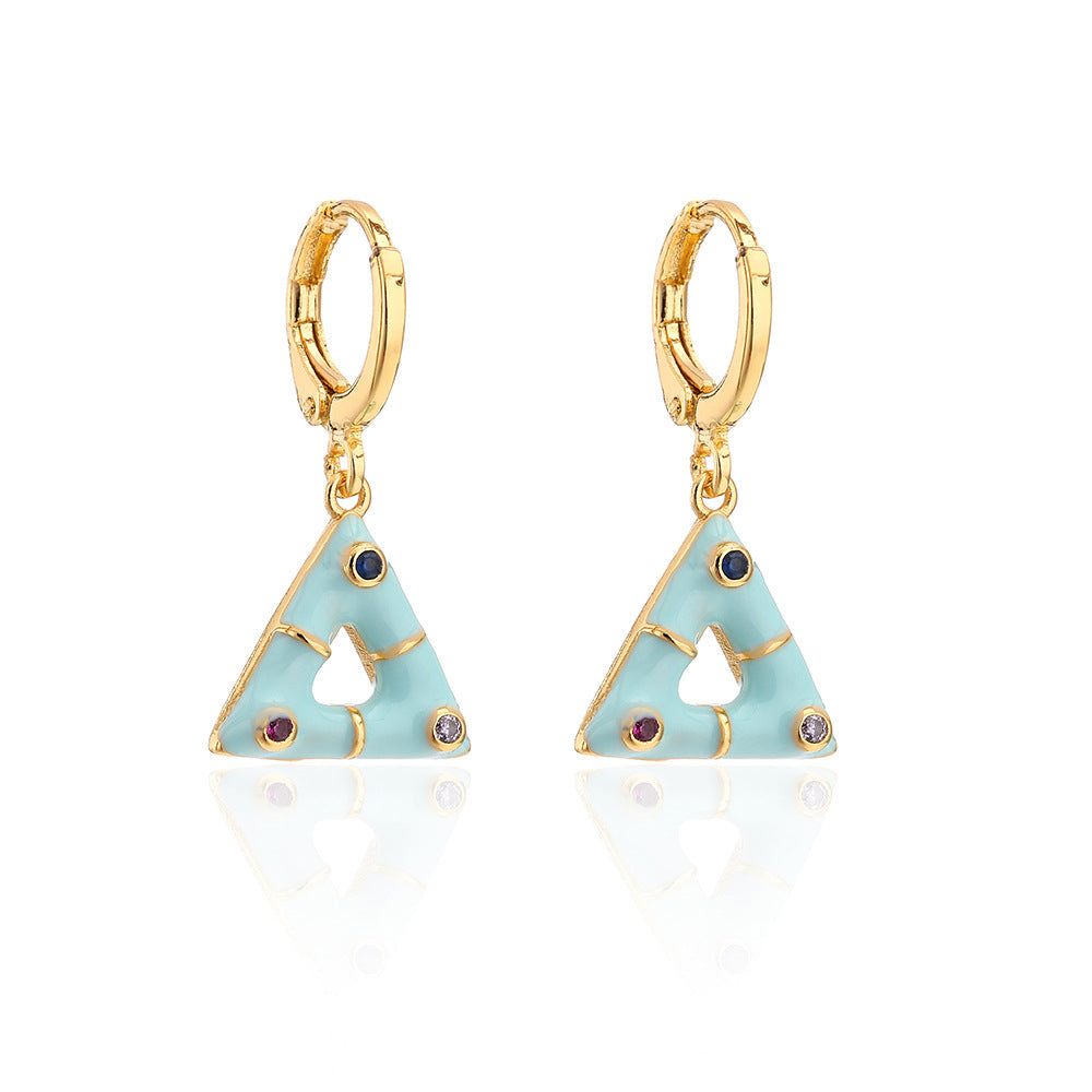 Geometric Triangle Pendant Earrings for Women in Copper with 18K Gold Plating and Enamel Finish