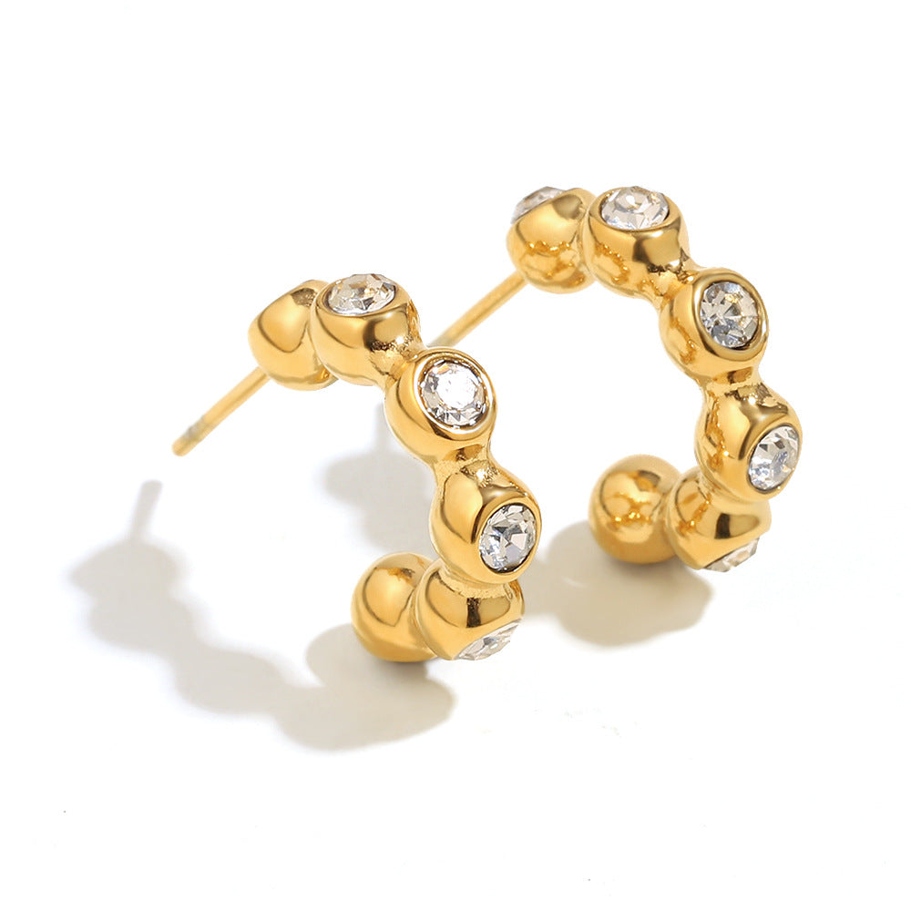 Orecchini da donna geometrici minimalisti in acciaio inossidabile placcati oro 18 carati con perline di zircone