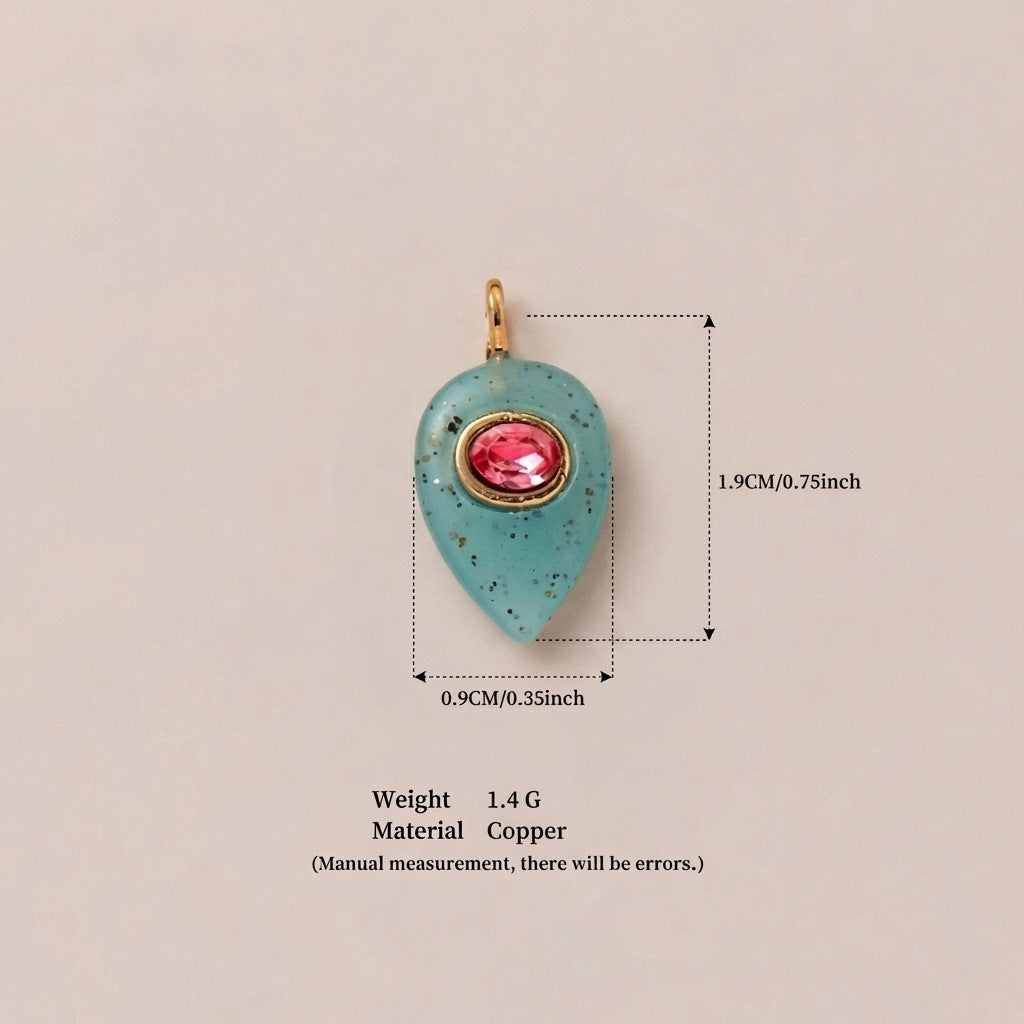 Colorful Birthstone Cubic Zirconia Round Square Glass DIY Charm Bar Gold Plated Brass Pendant