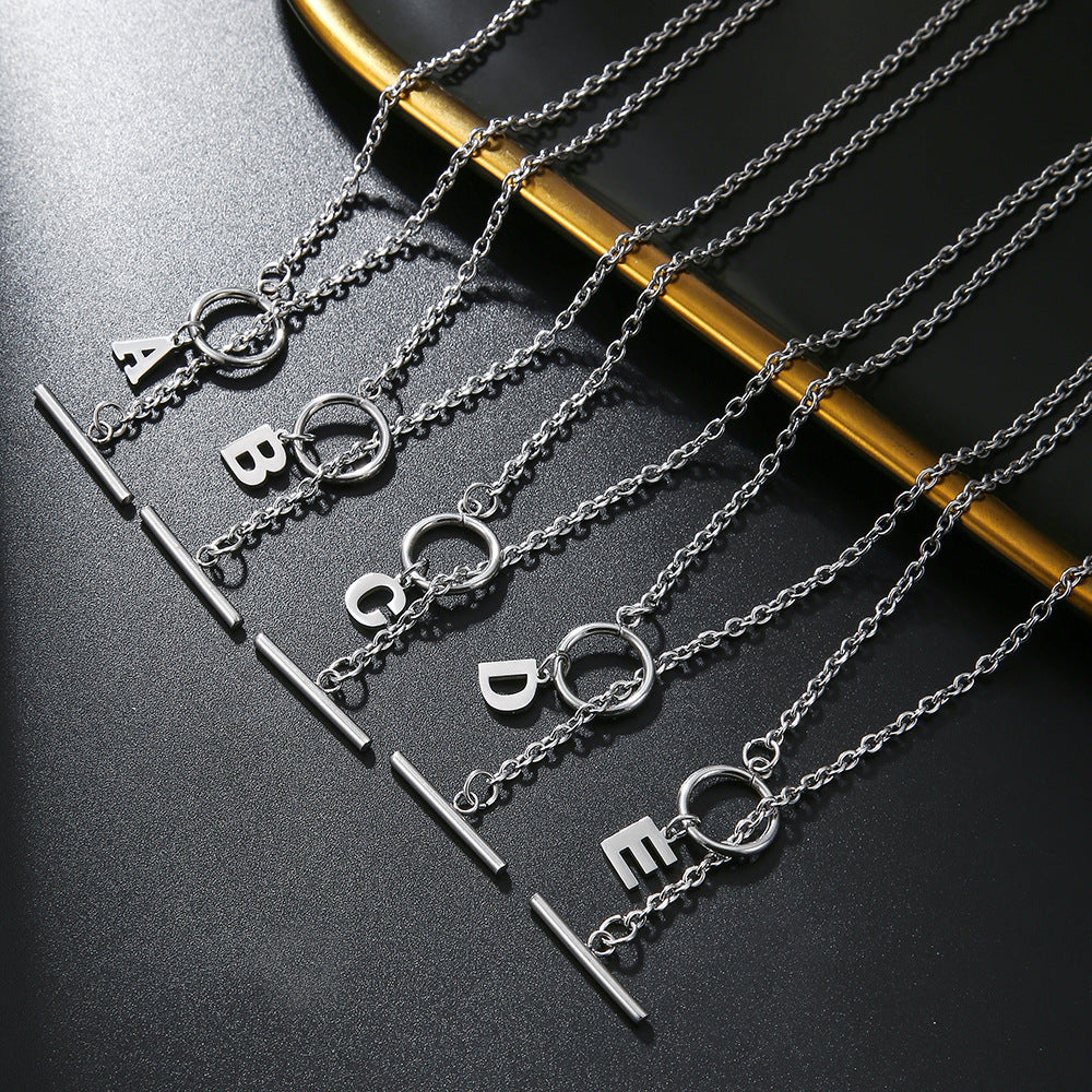 Hip-hop Streetwear Geometric Letter Titanium Steel Pendant Necklace with OT Clasp for Unisex