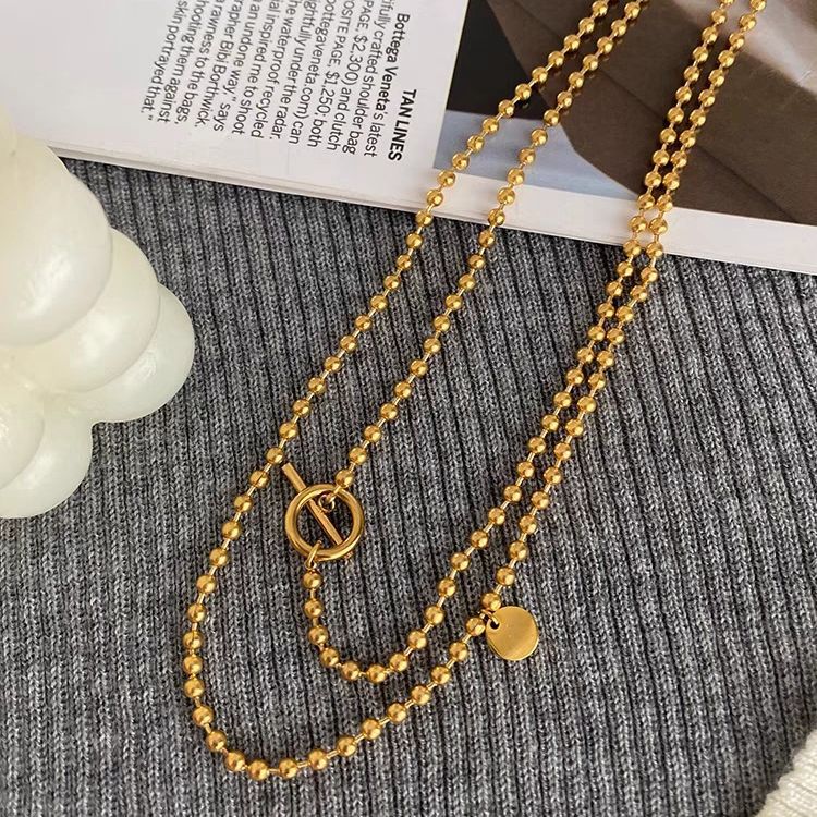 Collar de acero de titanio chapado en oro de 18 quilates con diseño en forma de U de estilo francés vintage para mujer, cadena larga para suéter