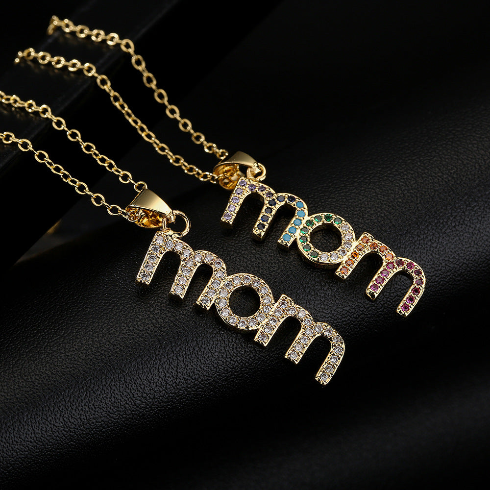Geometric MOM Pendant Necklace for Women in Copper with 18K Gold Plating and Zircon Inlay