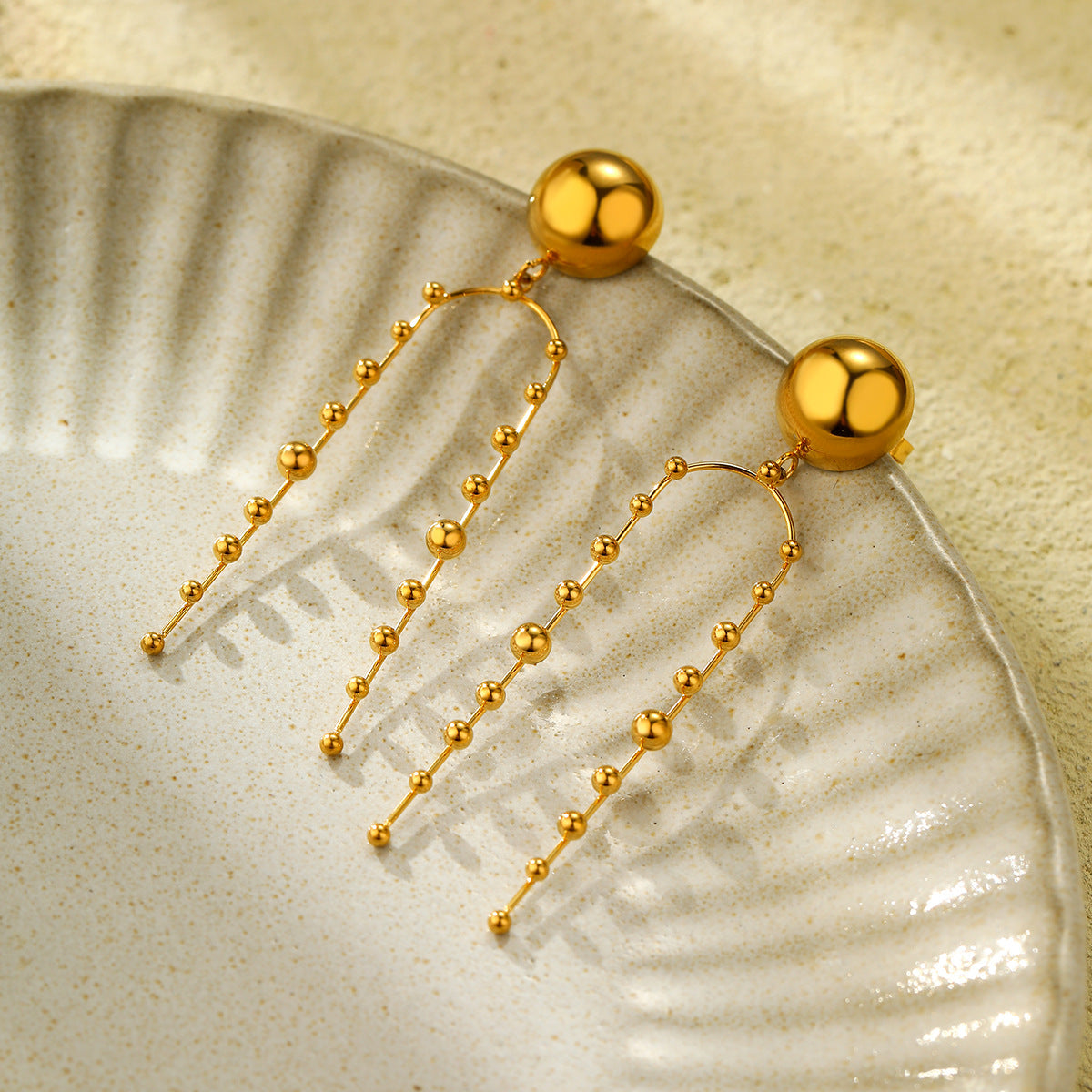 Elegant French Vintage Style Stainless Steel Beaded Tassel Earrings for Women with Plated Finish