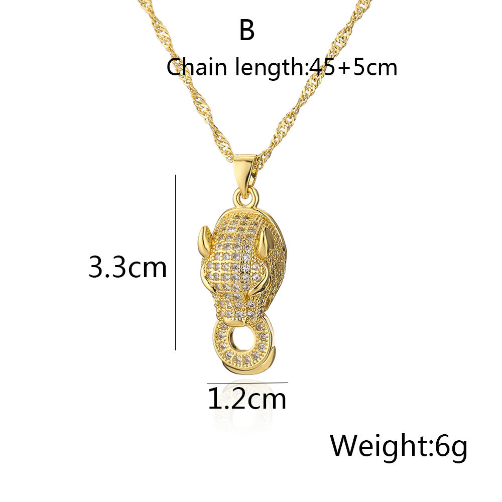 Minimalist Geometric Animal Pendant Necklace for Women in Copper with Gold Plating and Zircon Inlay