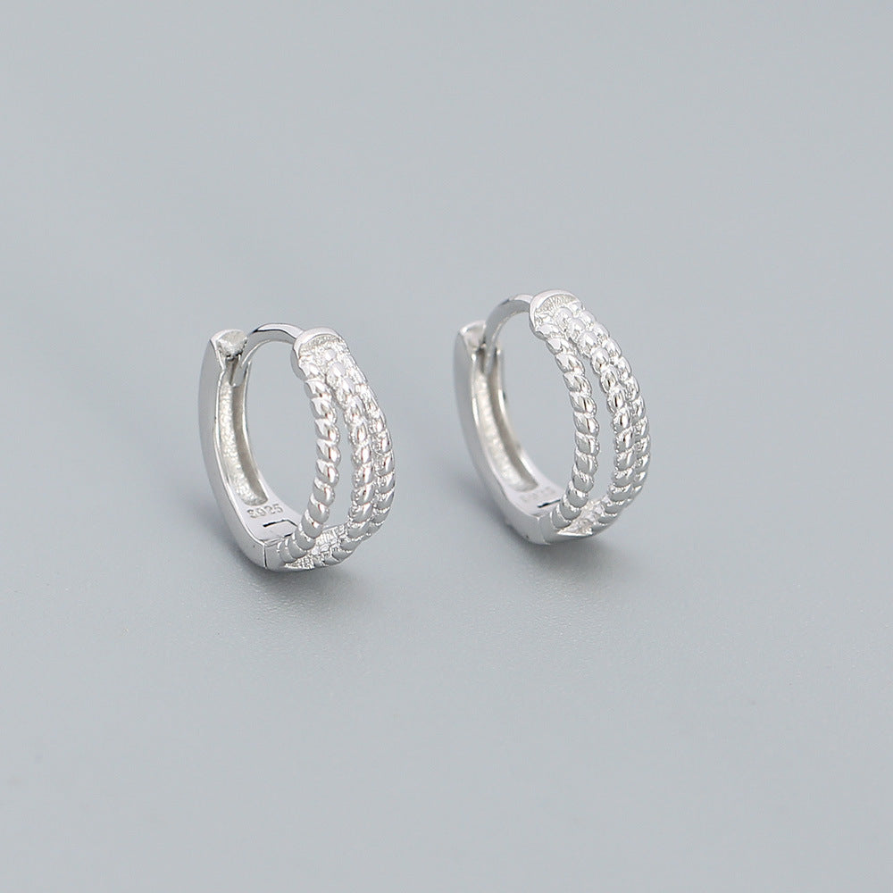 Elegant 925 Sterling Silver Geometric Triple Layer Rope Hoop Earrings for Women