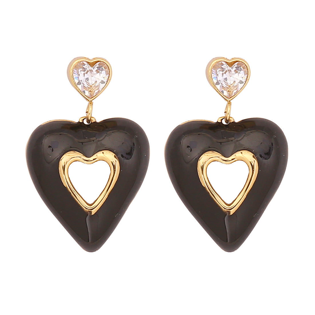Orecchini a perno minimalisti a forma di cuore in acciaio al titanio smaltato da donna