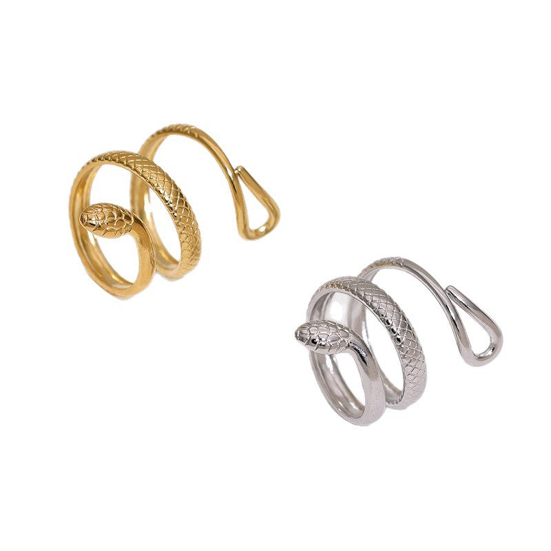 Minimalist 18K Gold Plated Stainless Steel Snake Shape Open Ring for Women