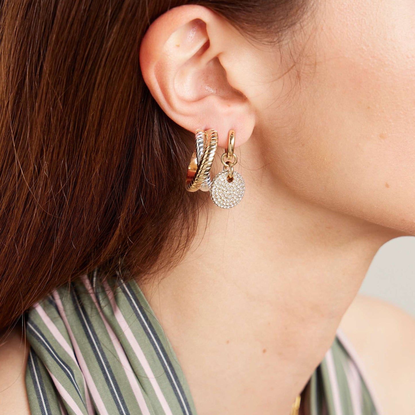 Orecchini da donna geometrici in acciaio inossidabile con intarsio in strass, gioielli di moda minimalisti elettroplaccati