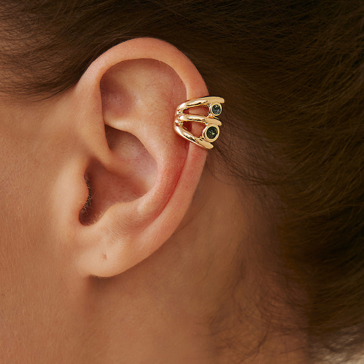 Pendientes de manguito geométricos minimalistas huecos para mujer, clips de aleación con microincrustaciones de diamantes de imitación