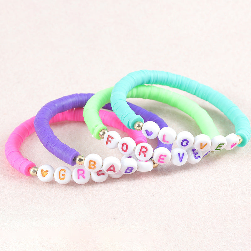 Sweet Letter Resin Beaded Stretch Bracelet Unisex