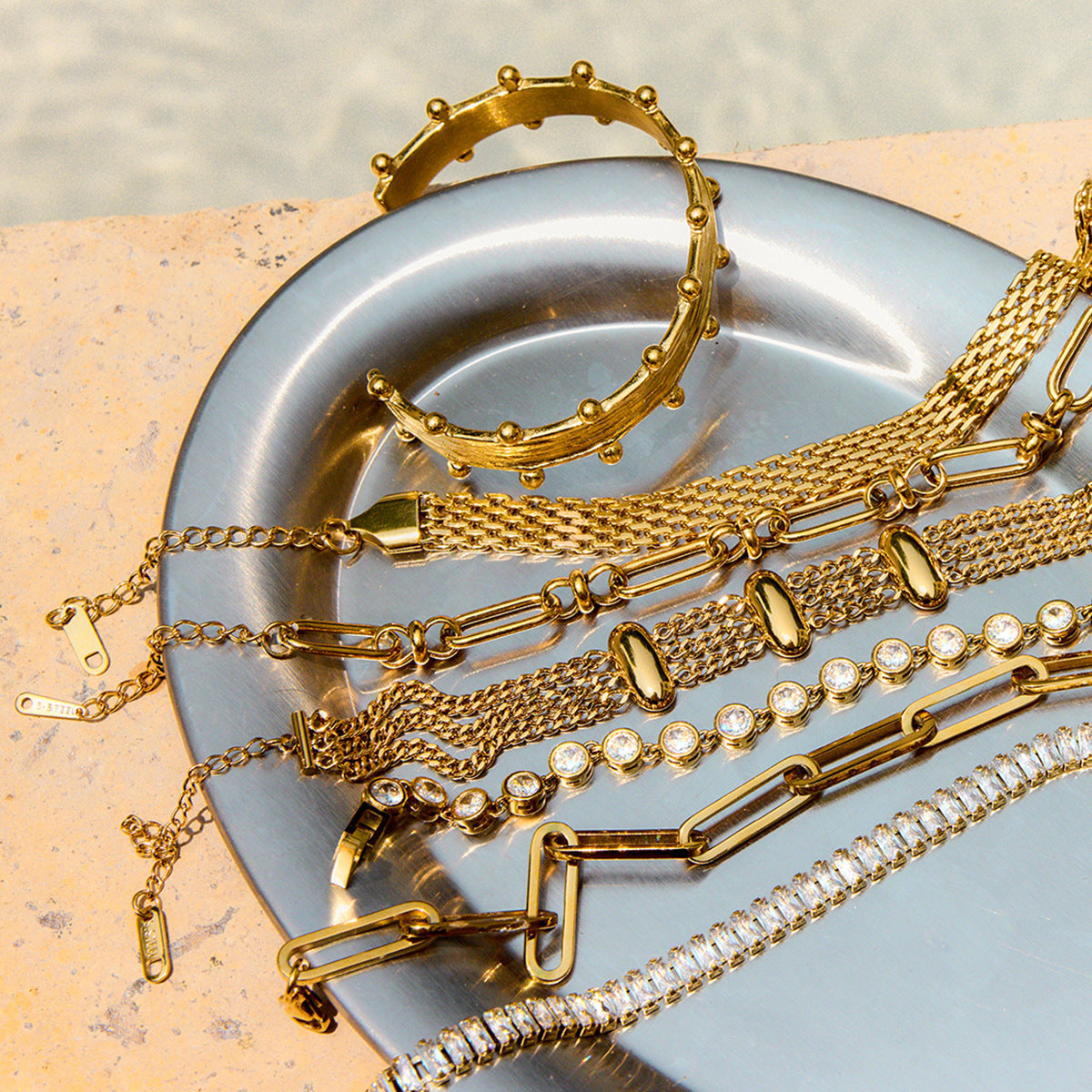 Geometric Stainless Steel Plated Bracelet for Women with Rhinestone Accents Luxury Hypoallergenic Jewelry