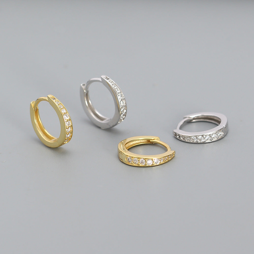 Orecchini a Cerchio Geometrici Minimalisti in Argento Sterling S925 con Dettagli in Pave di Strass per Donne