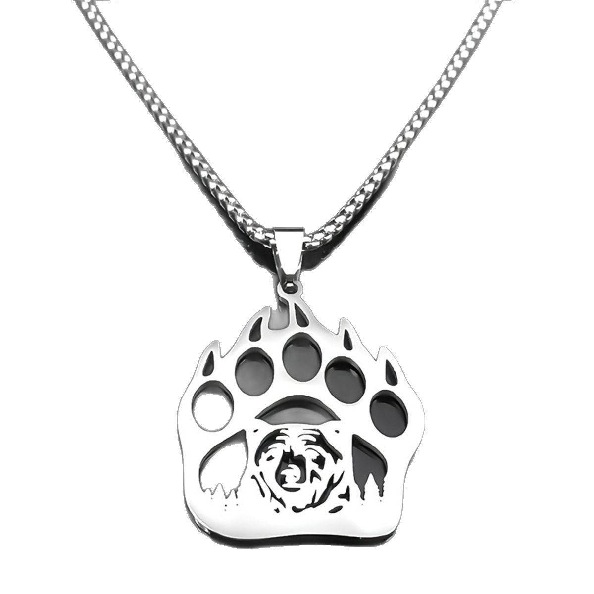 Minimalist Geometric Bear Paw Pendant Necklace for Men in Stainless Steel with Polished Finish