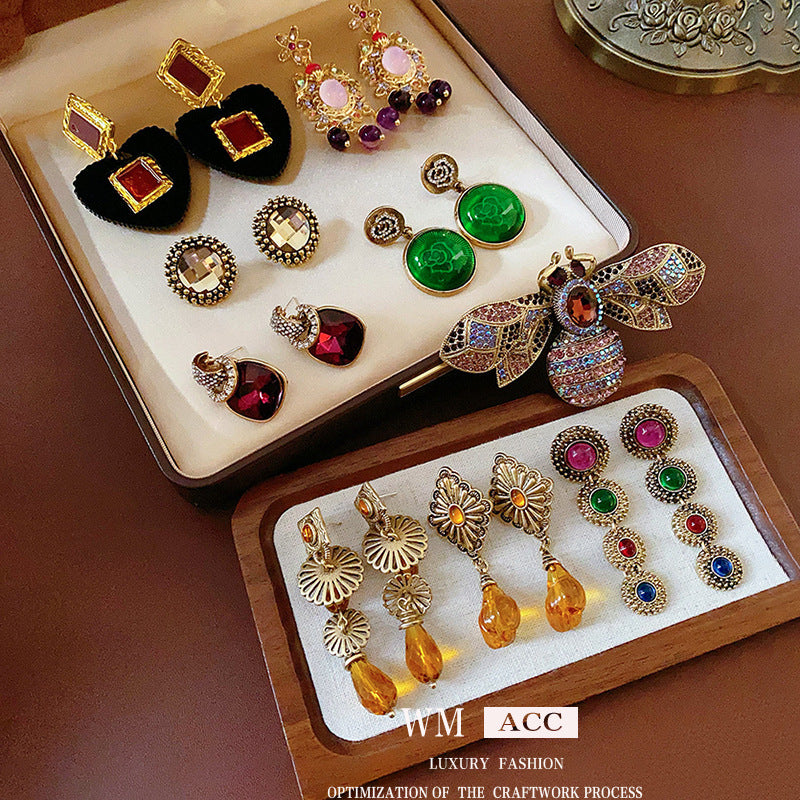 Vintage Geometric Earrings for Women with Gold-Plated Copper Base and Stainless Steel Posts, Bohemian-Inspired Lightweight Dangle Design