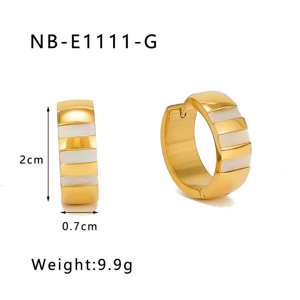 Minimalist Geometric Stainless Steel Hoop Earrings with Zircon Inlay and 18K Gold Vacuum Plating for Women