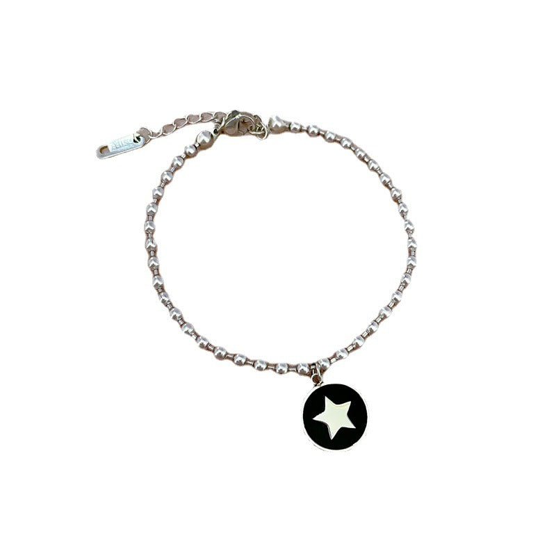 Pulsera de Cuentas de Nácar con Forma de Estrella de Estilo Vintage en Acero de Titanio con Chapado en Oro para Mujer