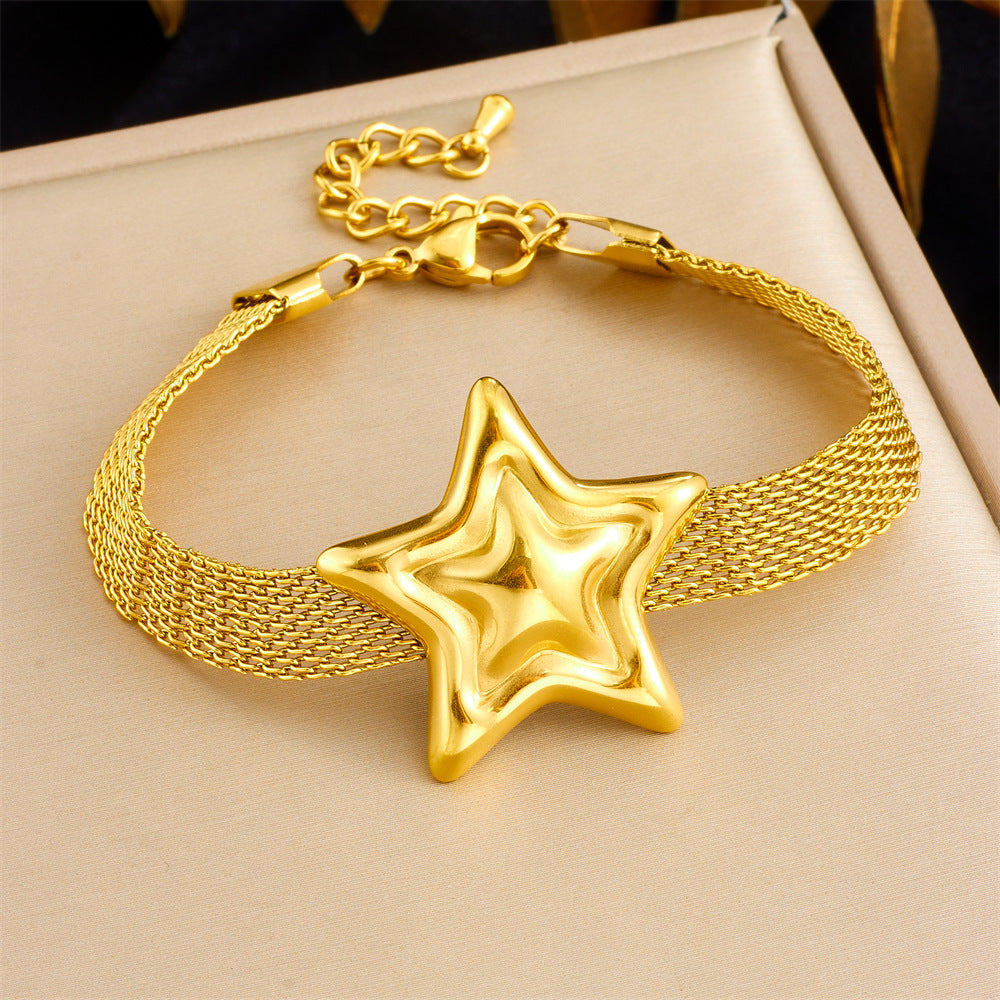 Minimalist Gold Plated Stainless Steel Heart Star Mesh Chain Necklace Set for Women