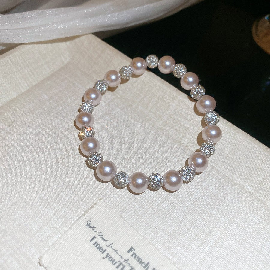Elegante pulsera geométrica de perlas para mujer con detalles de pedrería, acabado chapado, estilo minimalista para oficina, joyería de lujo para uso diario