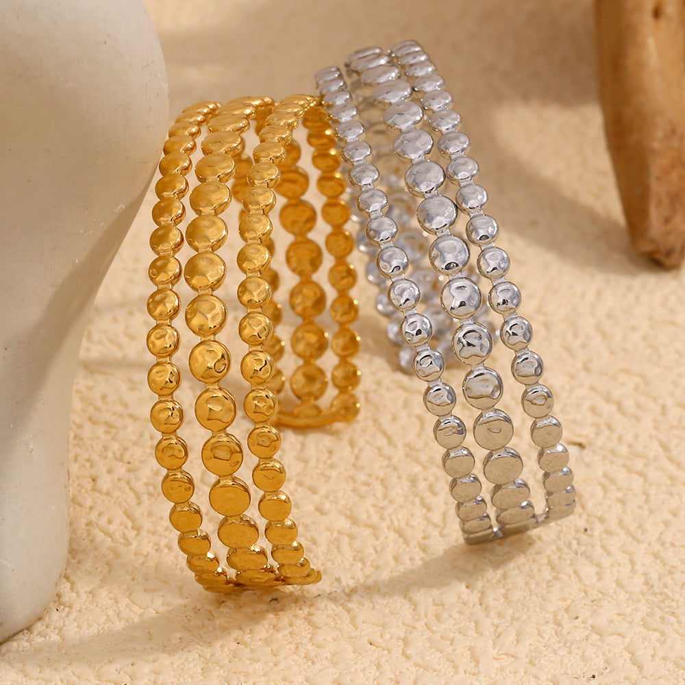 Minimalist Geometric Stainless Steel Plated 18K Gold Three-Layer Round Bangle for Women